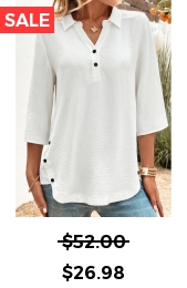 White Button Three Quarter Length Sleeve Blouse