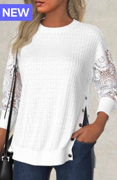 White Embroidery Long Sleeve Round Neck Sweatshirt