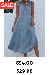 Dusty Blue Button A Line Sleeveless Dress