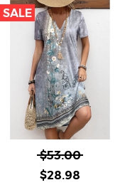 Grey Button Floral Print A Line Short Sleeve Dress