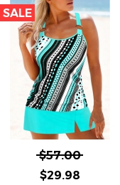 Circular Ring Mid Waisted Geometric Print Tankini Set