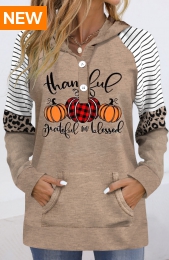 Light Coffee Patchwork Halloween Print Long Sleeve Hoodie
