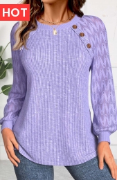 Light Purple Lace Long Sleeve Round Neck Sweatshirt
