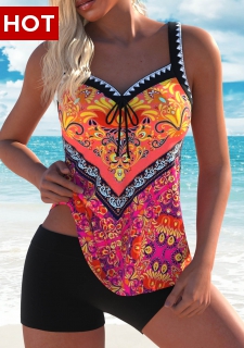Bowknot Tribal Print Multi Color Tankini Top