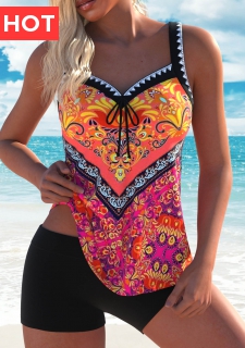 Bowknot Tribal Print Multi Color Tankini Top