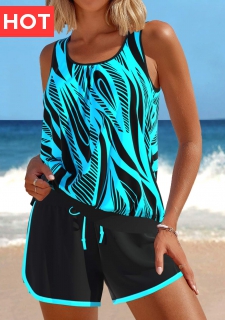 Patchwork Geometric Print Mint Green Tankini Set