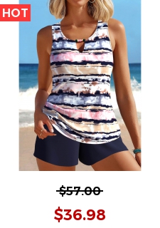 Cut Out Striped Navy Tankini Set