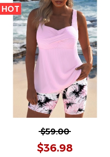 Surplice Feathers Print Light Pink Tankini Set