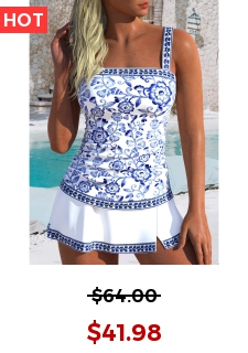 Ruched Random Floral Print Blue Tankini Set