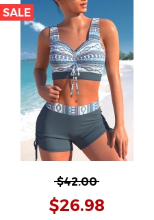 Criss Cross Tribal Print Dusty Blue Bikini Top