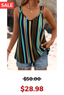 Multi Color Twist Striped Strappy V Neck Tank Top