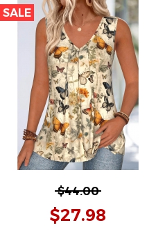Light Yellow Butterfly Print Sleeveless V Neck Tank Top