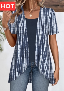 Navy Patchwork Tie Dye Print Fake Two Piece Twinset