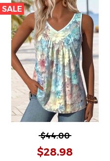 Light Blue Patchwork Floral Print Sleeveless Tank Top