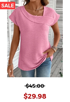 Pink Jacquard Short Sleeve Asymmetrical Neck T Shirt