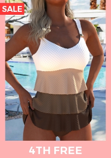 Patchwork V Neck Cyan Tankini Set