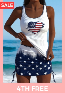 American Flag Mid Waisted Navy Tankini Set