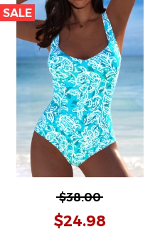 Plants Print Cyan One Piece Swimwear