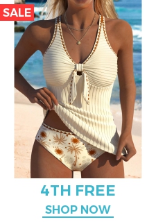 Criss Cross Mid Waisted Tropical Plants Print Tankini Set