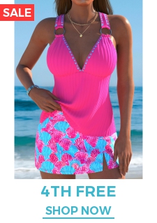 Mid Waisted Marine Life Print Hot Pink Tankini Set