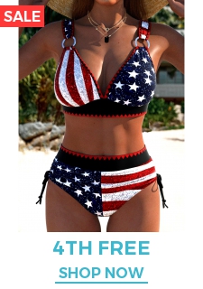High Waisted American Flag Print Multi Color Bikini Set