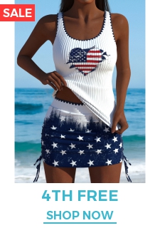American Flag Mid Waisted Navy Tankini Set