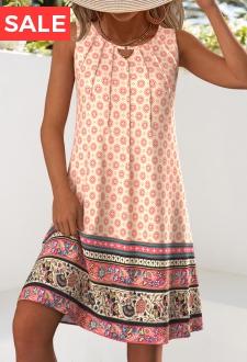 Multi Color Cut Out Tribal Print A Line Dress
