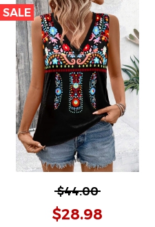 Black Tribal Print Sleeveless V Neck Tank Top