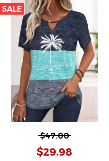 Dark Blue Cut Out Geometric Print T Shirt