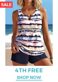 Cut Out Striped Navy Tankini Set