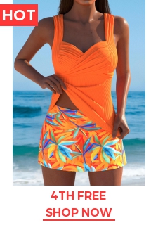 Mid Waisted Leaf Print Orange Tankini Set