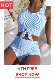High Waisted Striped Blue Bikini Set