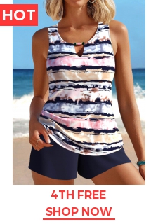 Cut Out Striped Navy Tankini Set