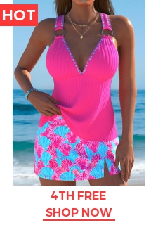 Mid Waisted Marine Life Print Hot Pink Tankini Set