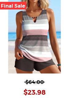 Cut Out Multi Stripe Print Tankini Set