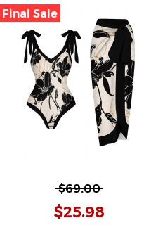Floral Print Black One Piece Swimwear