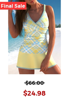 Surplice Plaid Light Yellow Tankini Set