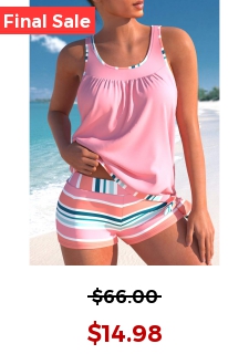 Plus Size Bowknot Pink Multi Stripe Print Tankini Set