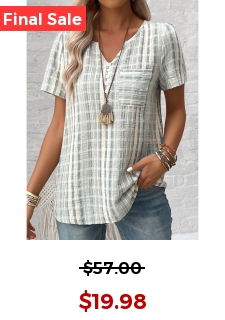 Light Green Split Striped Short Sleeve Blouse