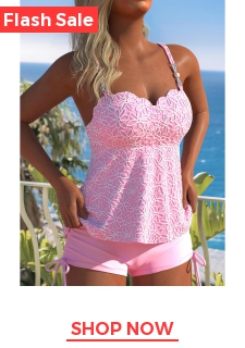 Jacquard Cut Out Pink Tankini Set
