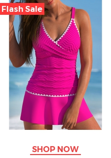 Contrast Binding Criss Corss Hot Pink Tankini Set