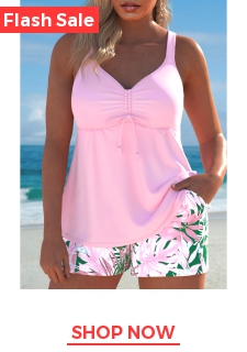 Plus Size Drawstring Light Pink Tankini Set