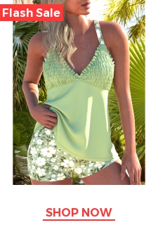 Plus Size Frill Light Green Floral Print Tankini Set