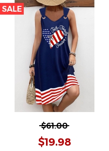 American Flag Navy Circular Ring A Line Sleeveless Dress