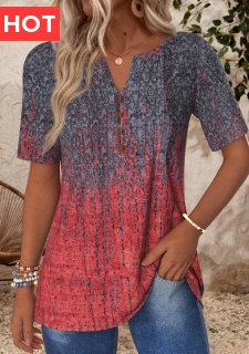 Deep Red Tuck Stitch Ombre Short Sleeve T Shirt