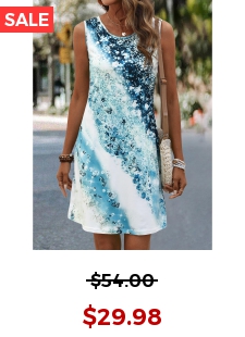 Light Blue Ombre Short Sleeveless Round Neck Shift Dress