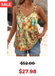 Multi Color Butterfly Print Strappy V Neck Tank Top