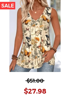 Light Yellow Butterfly Print Sleeveless V Neck Tank Top