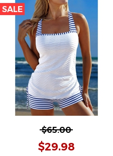 Patchwork Striped Jacquard Blue Tankini Set
