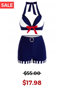 Bowknot High Waisted Navy Bikini Set